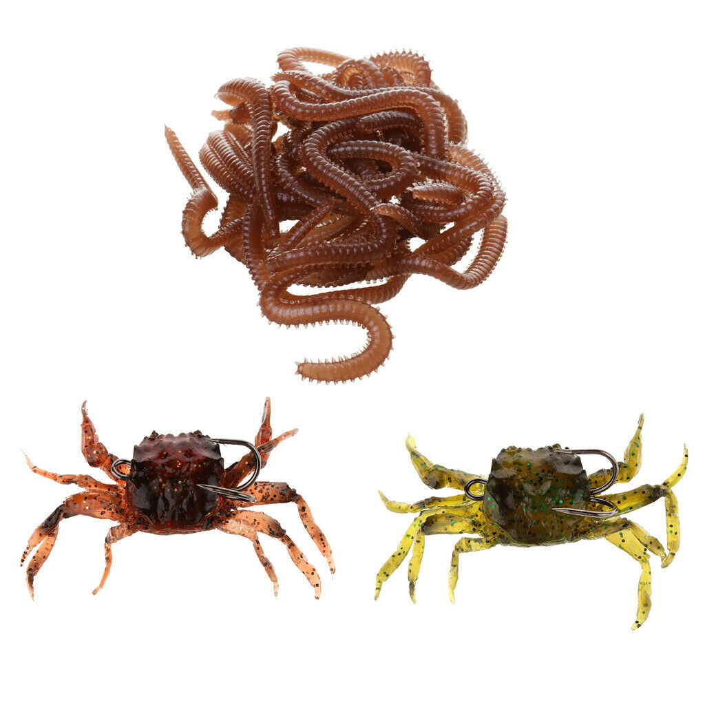 Fishing Lures Baits Acessories, Earth Worms and Crabs, Life-like, Soft Lure for