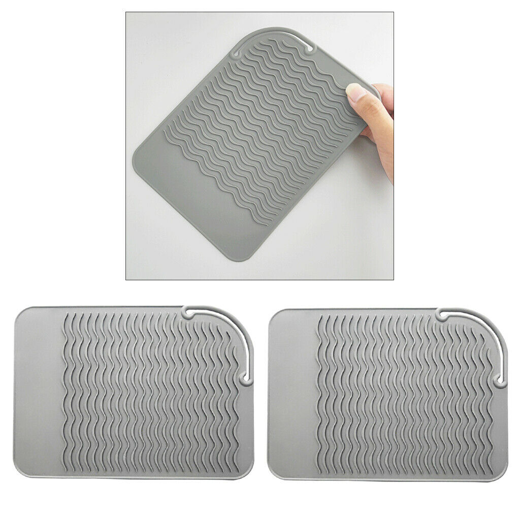 2Pcs Salon Hair Straightener Heat Proof Safety Silicone Mat Storage Pad