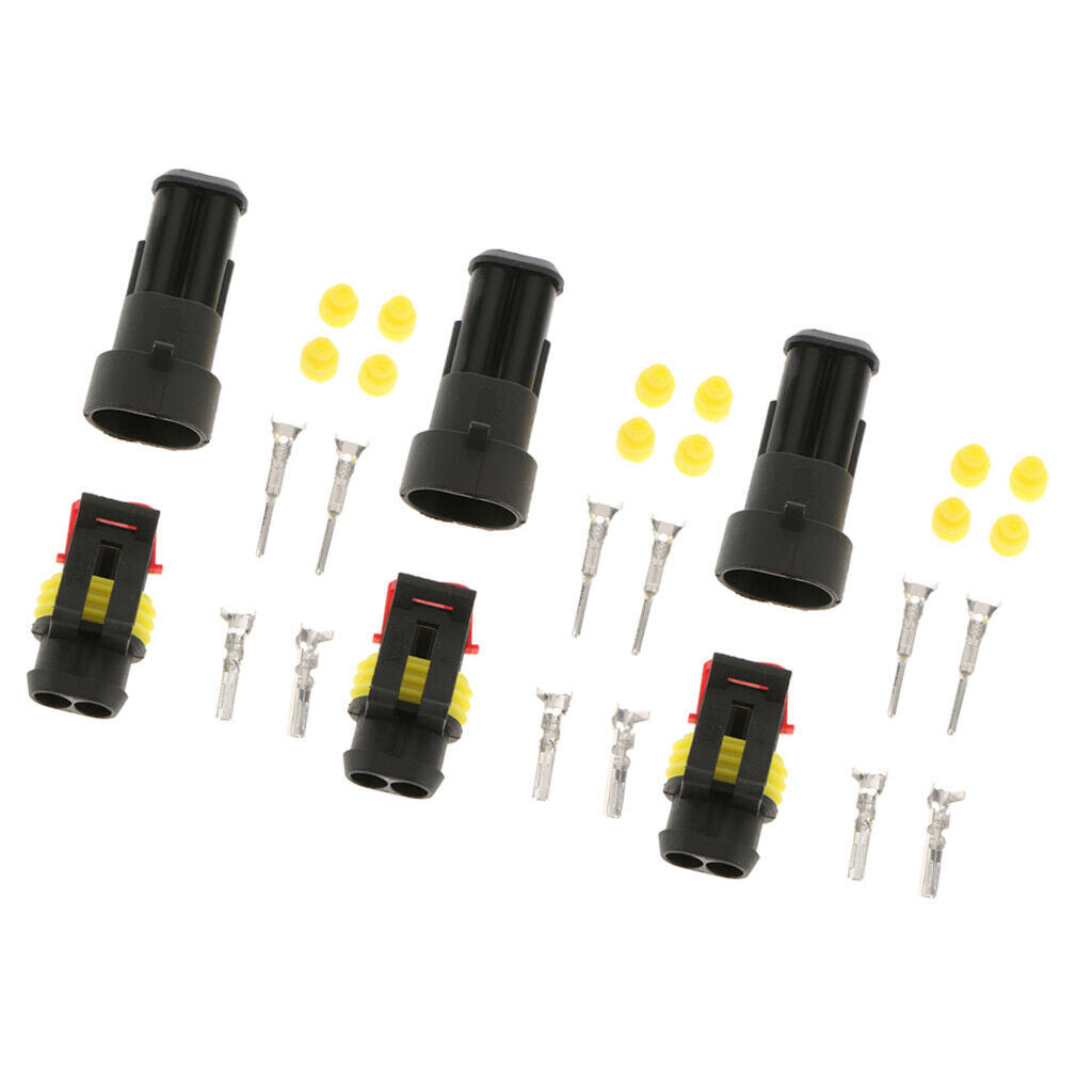 3pcs Car Auto Sealed Waterproof Electrical Wire Connector Plug 2P