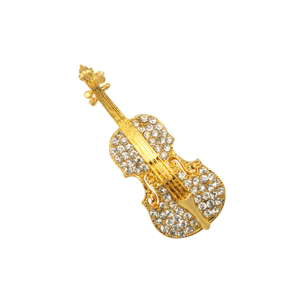 Women Men Retro Crystal Rhinestone Violin Cello Music Instrument Brooch Pin
