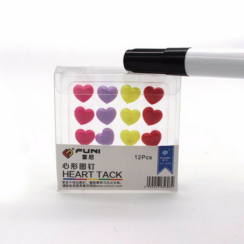 12pcs/box multi-color heart push pins notice board map drawing office thum.l8