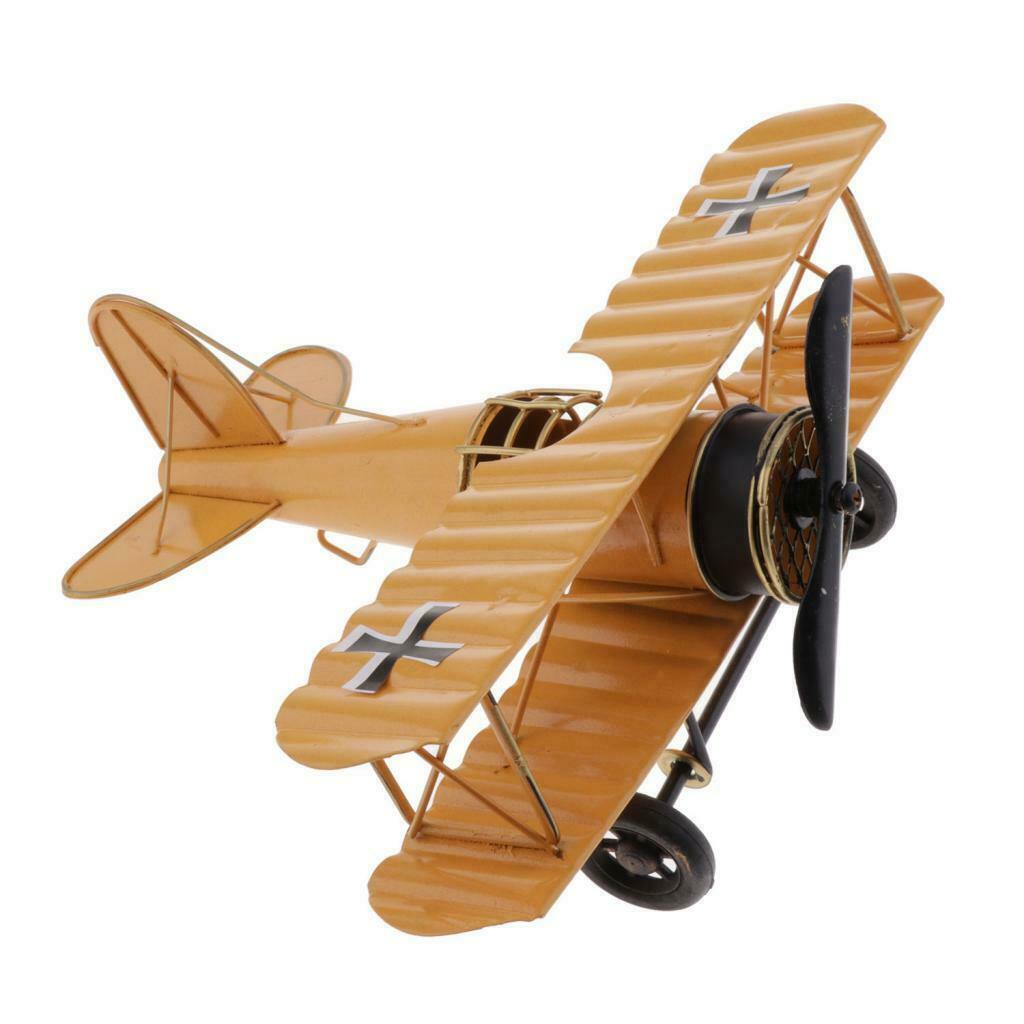 Tabletop Iron Airplane Aircraft Display Home Office Living Room Decor Yellow