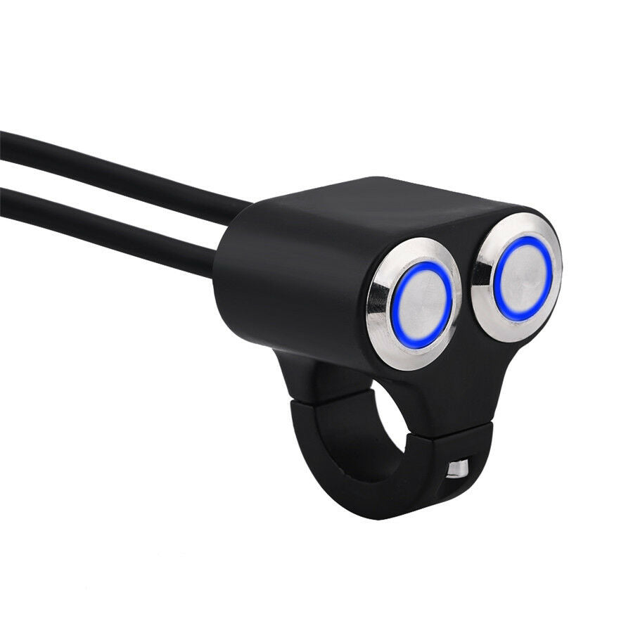 Motorcycle 7/8" 22mm Handlebar Switch Headlight Hazard Fog Light ON/OFF Blue LED