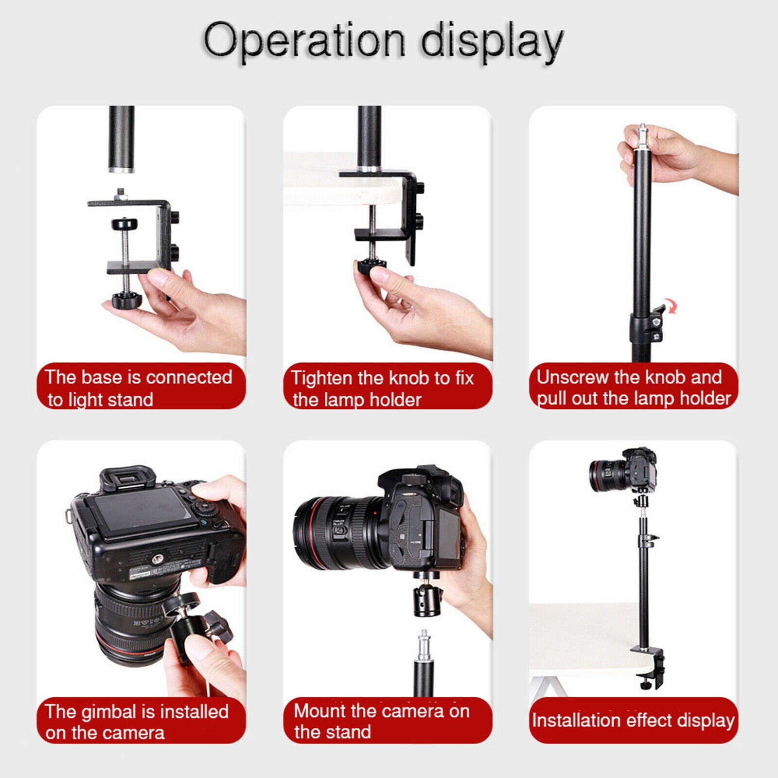 Tabletop Camera Stand C Clamp with 1/4 Screw for DSLR Camera Ring Light