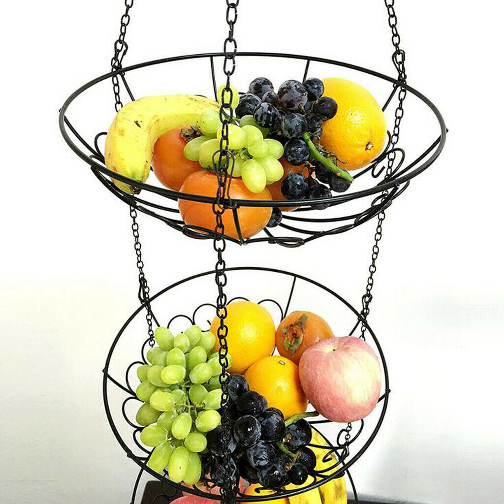 Iron Hanging Fruit Basket Vegetable Storage Organizer 3 Tier, Round, For Kitchen