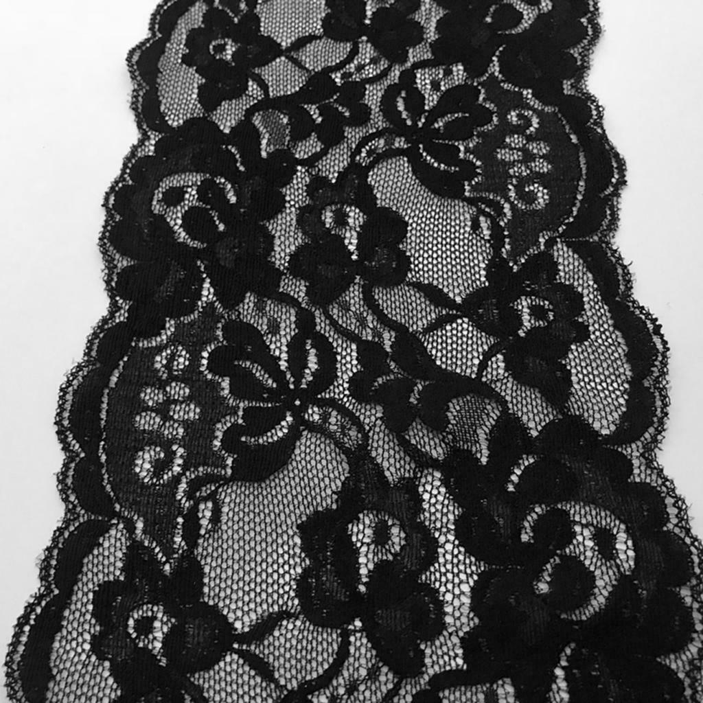 5Yd 15cm Soft Stretch Floral Lace Ribbon Trim Lace Fabric DIY Headband Black
