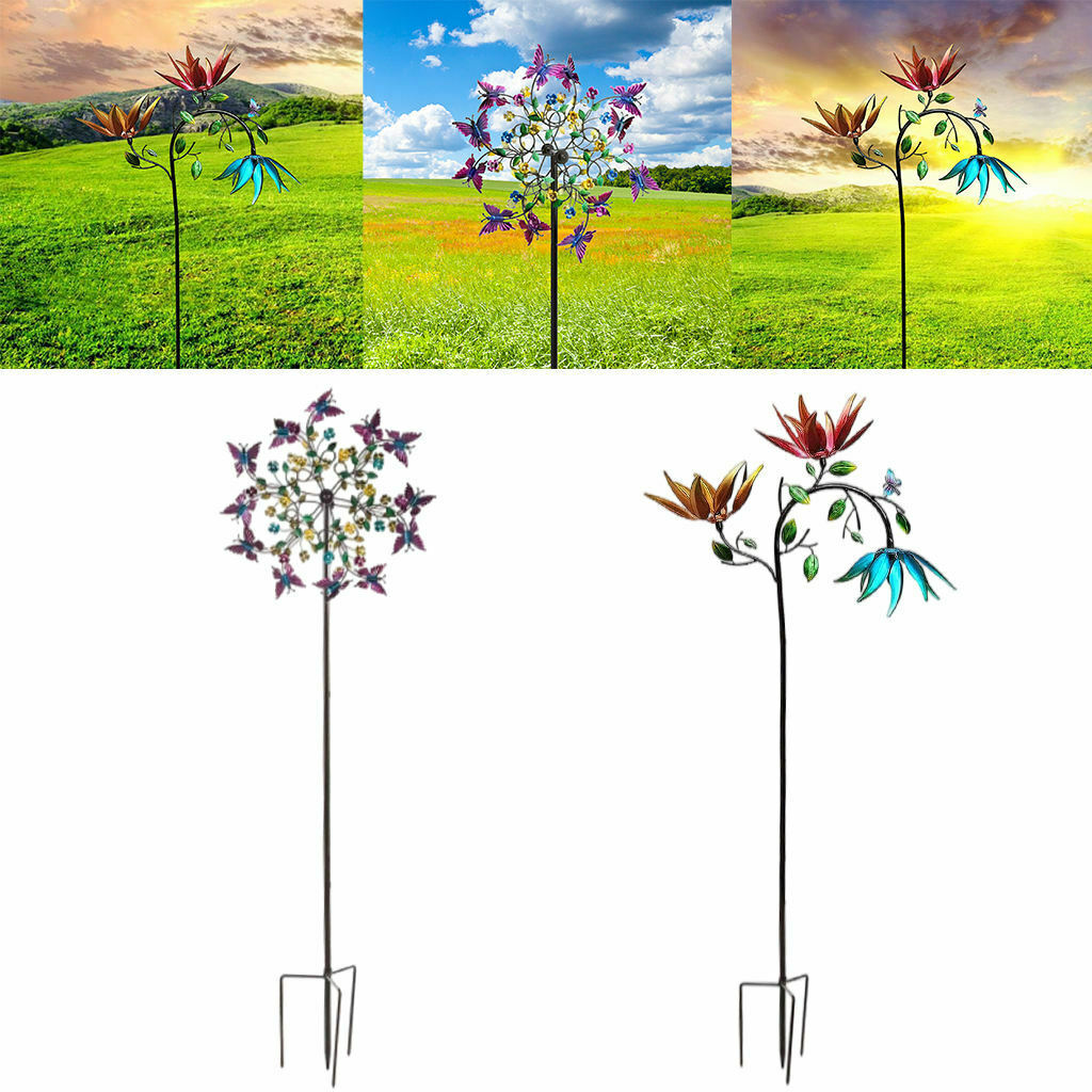 2Pack Wind Spinner Colorful Flowers Butterfly Windmill Home Decor Wind Mill