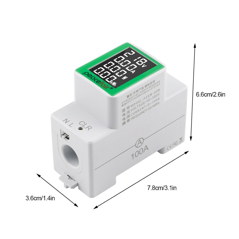 AC50V-300V 100A Digital Rail Voltmeter Ammeter Power Energy Power Meter w/ CT
