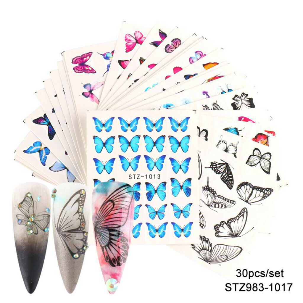 30 Sheets Nail Art Stickers Decals Butterfly Manicure Nail Foils Decor