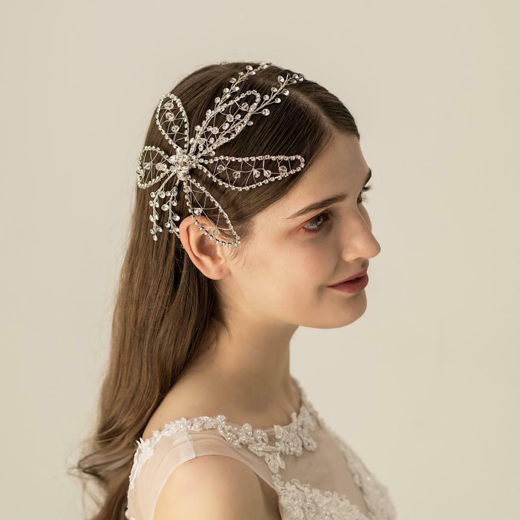 Elegant Rhinestone Flower Leaf Bridal Side Hair Clip Headband Hair Jewelry
