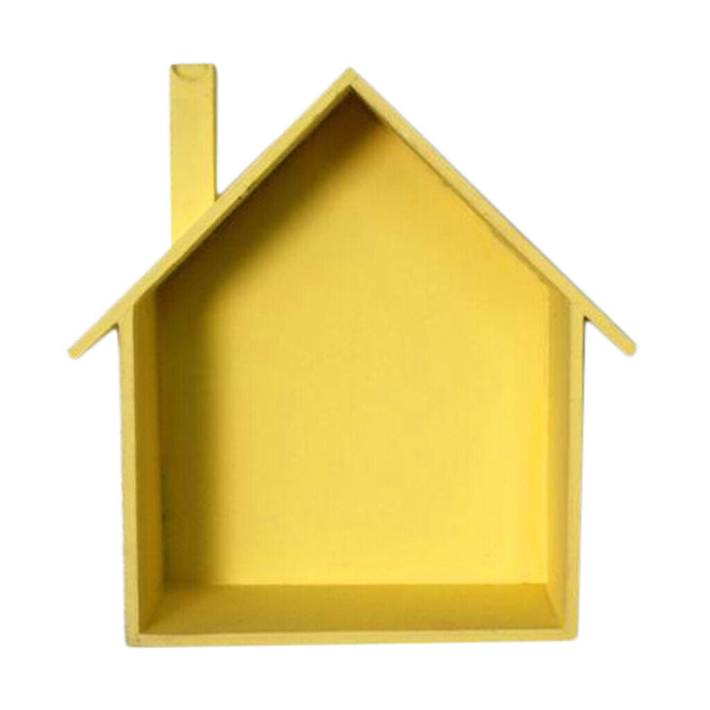 Wooden House Shaped Shelf Shelves Wood Children Bedroom Craft Decor Yellow