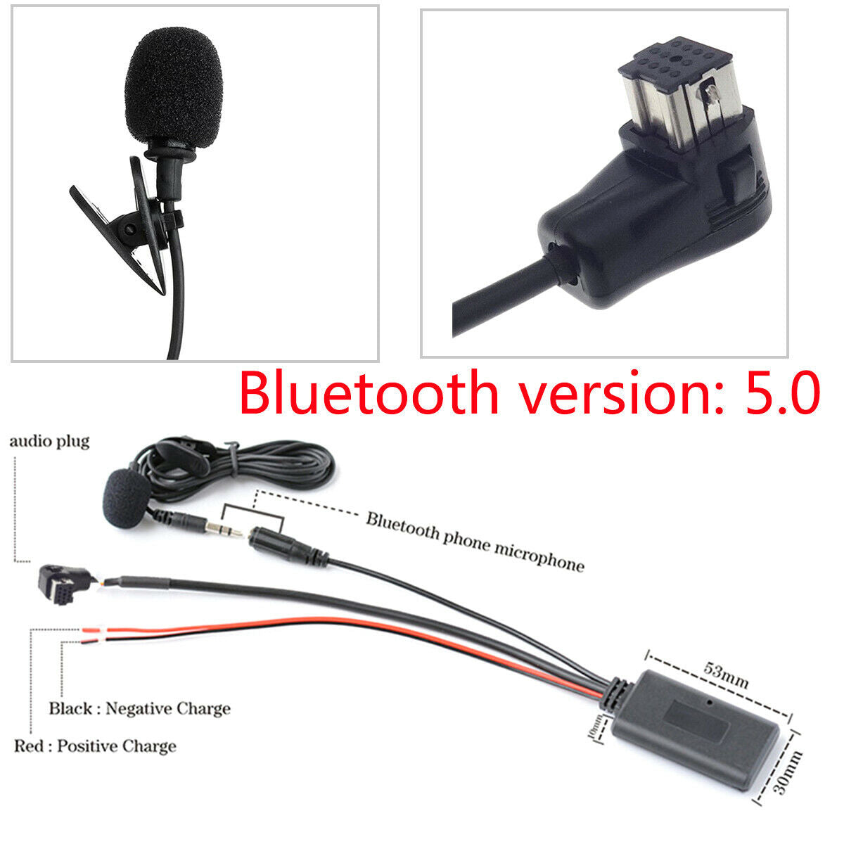 1PCS IP-BUS Stereo Car Bluetooth 5.0 Auxiliary Cable with Microphone Hands-free