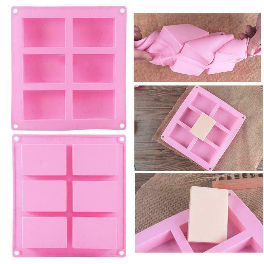 Rectangle 6-Cavity Soap Mold Silicone Mould Tray For Homemade Craft DIY