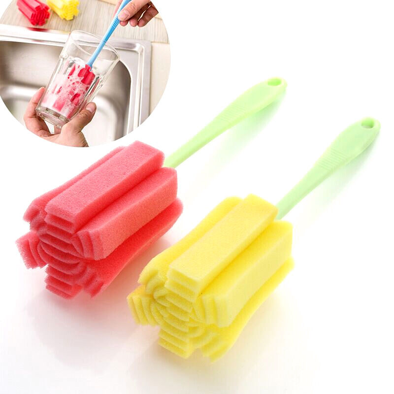 4PCS Kitchen Handle Sponge Brush Bottle Cup Glass Washing Cleaning Cleaner Tool