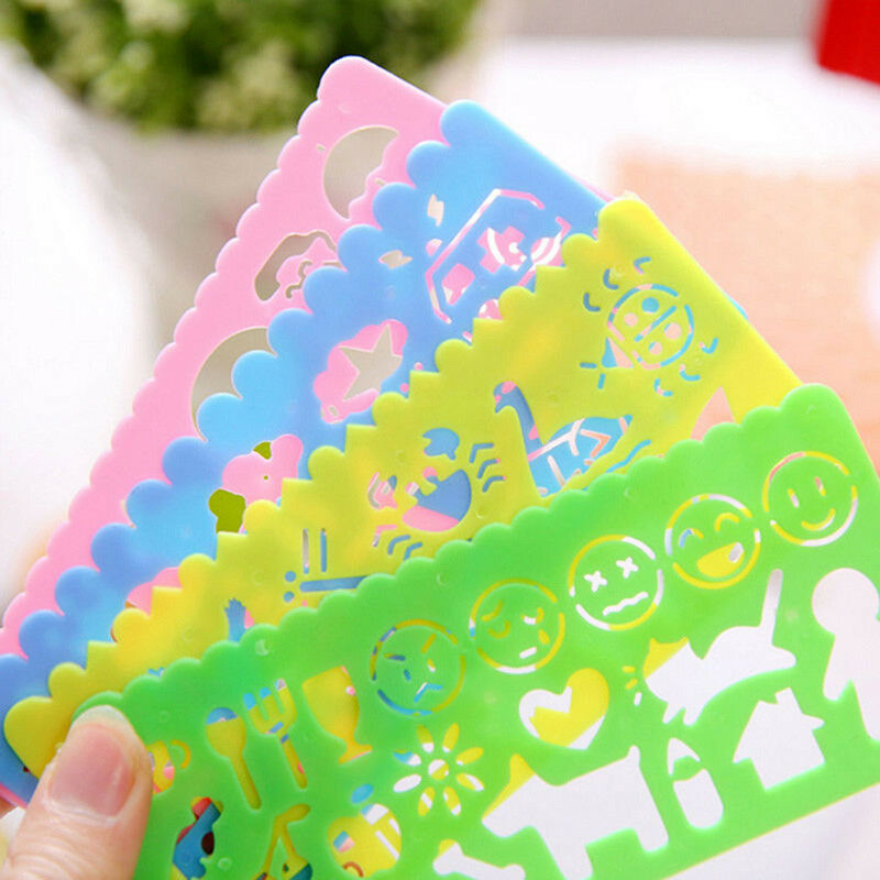 4pcs Korea Stationery Cartoon Ruler Oppssed Drawing Template Moul.l8