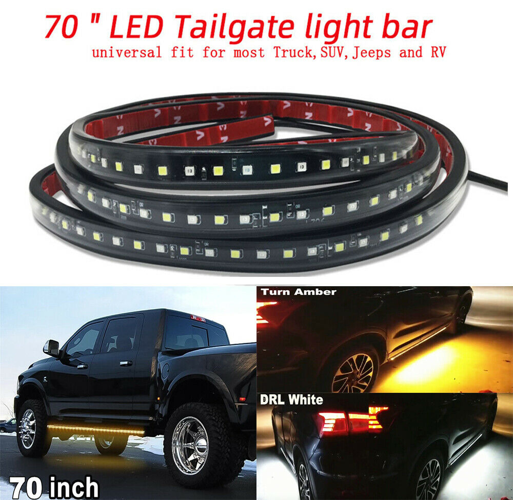 2Pcs 70" Car Side Running Board LED Light Amber White Turn Signal DRL Strip Bar