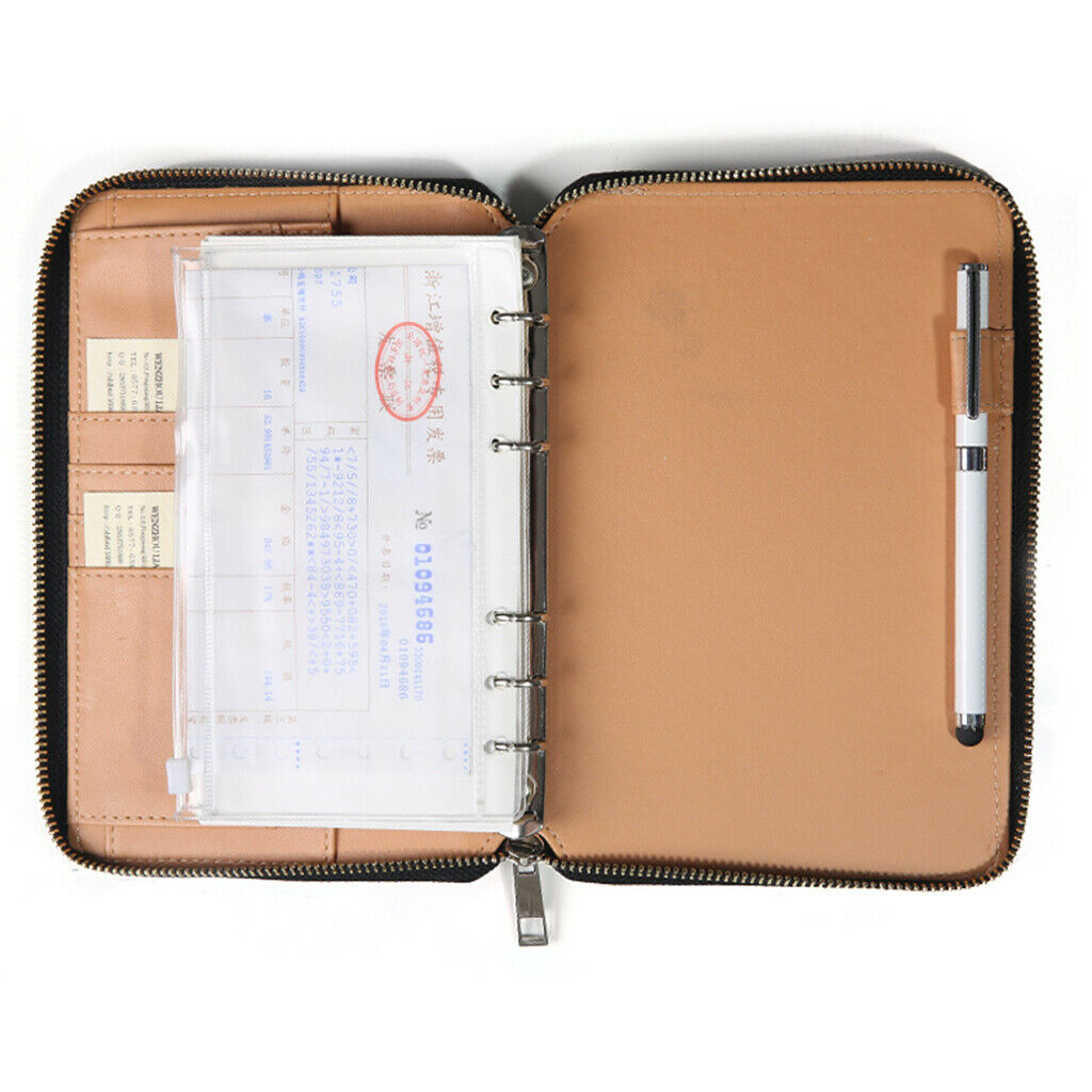 Leather Zipper Padfolio with Replaceable Loose-leaf Paper 80 Sheet Brown