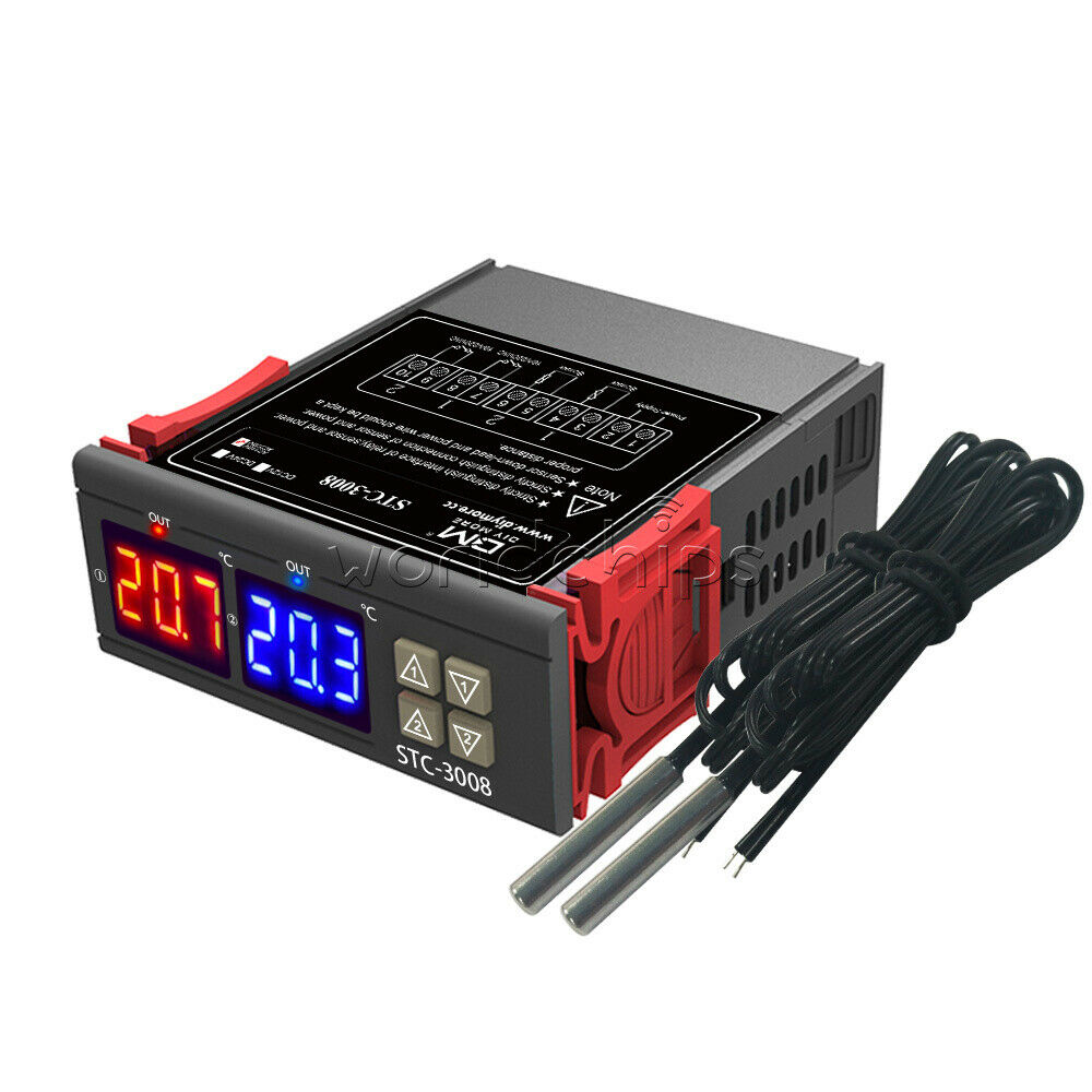 AC110-220V STC-3008 Digital Thermostat Temperature Controller Dual NTC Sensor