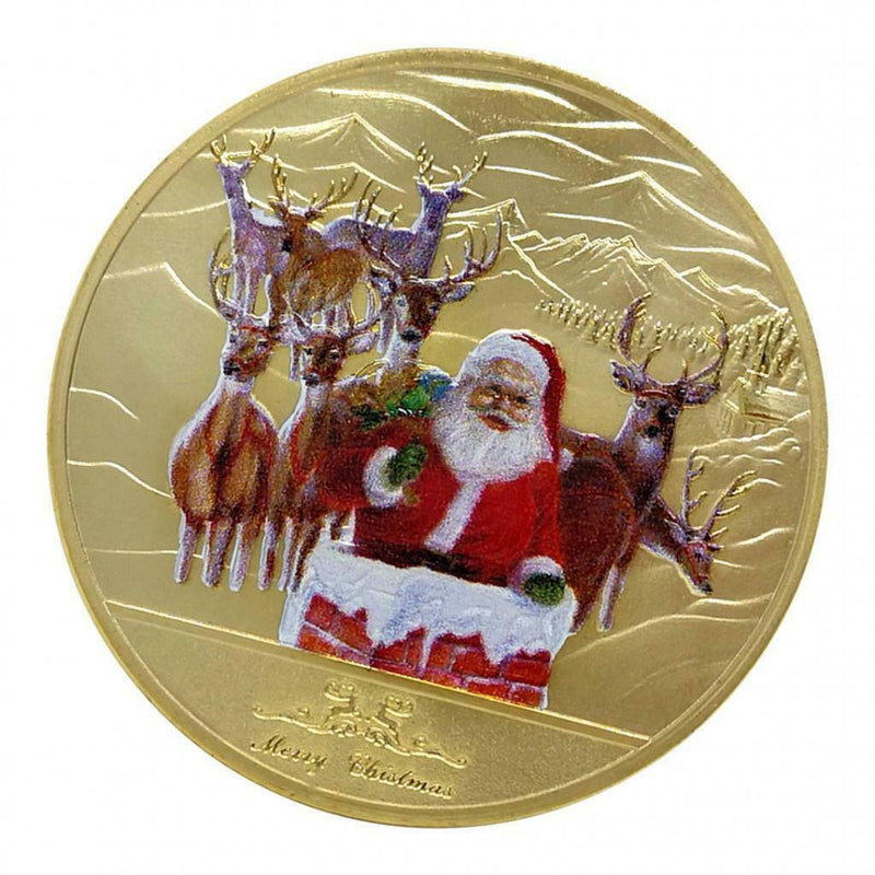 1piece New Year's Santa Claus Coins 40mm Gifts Collectable Badges Golden