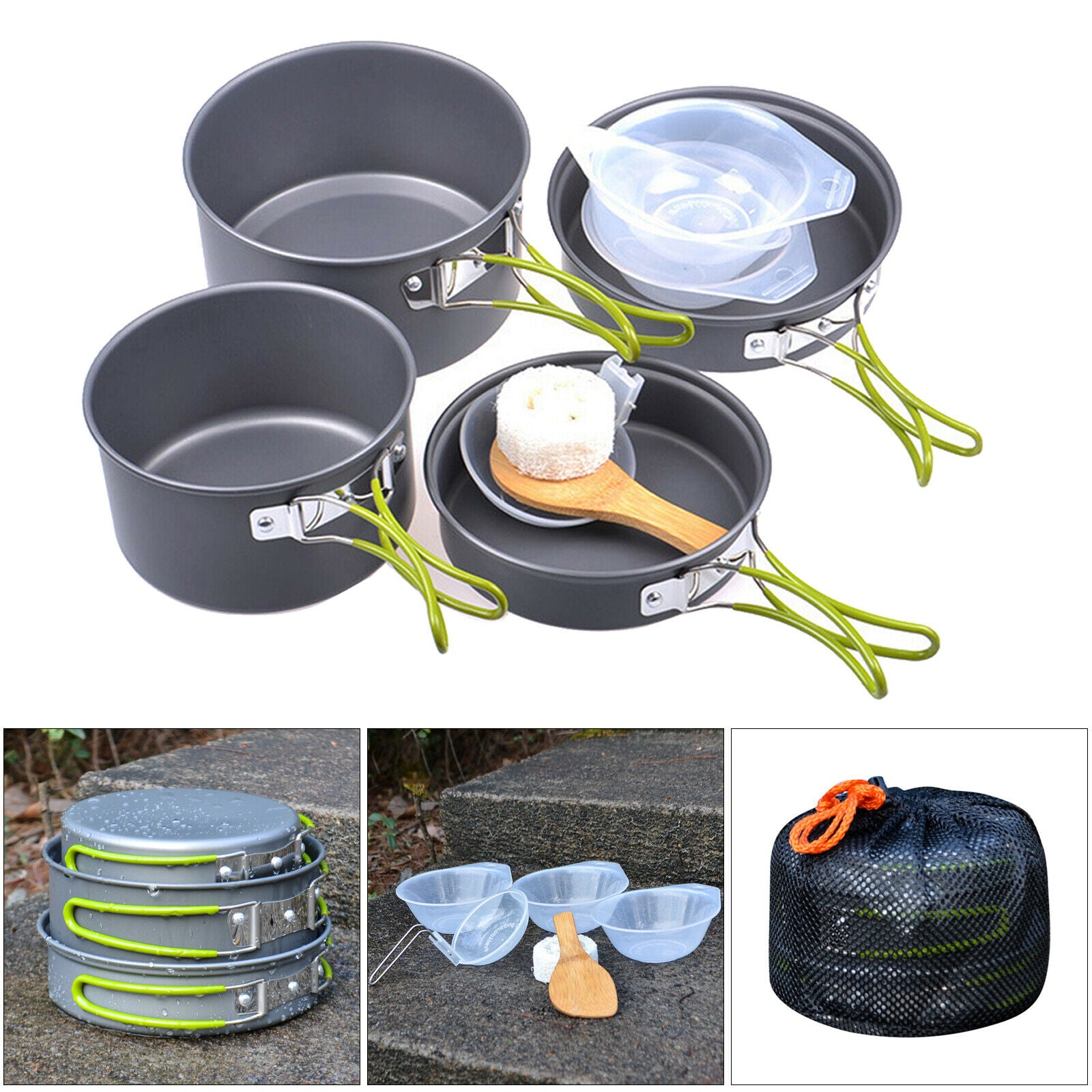 Camping Cookware Kit Lightweight Folding Nonstick Cooking Pot Bowl Plate