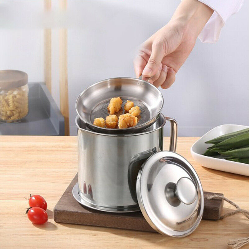 Container with Strainer Stainless Steel Oil Storage Can Strainer 1.2L with LBDA
