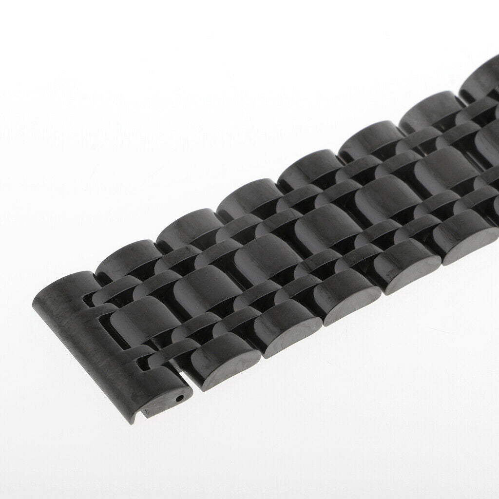 Stainless Steel Watch Band Butterfly Folding Clasp 24mm Black