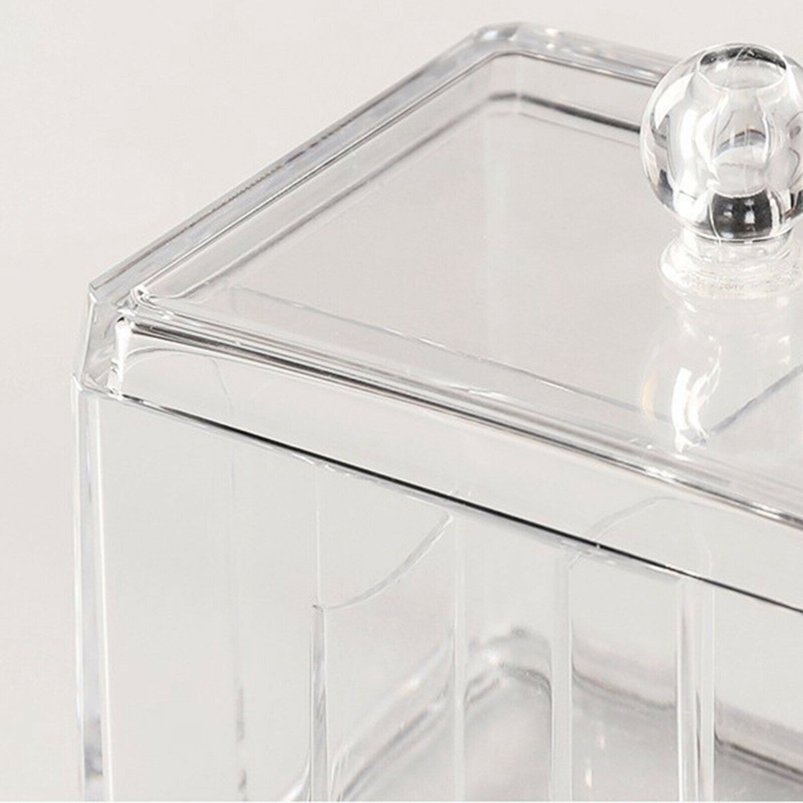 Clear Acrylic 4 Sections Cotton Pads Cotton Swab Dispenser with Lid Durable,