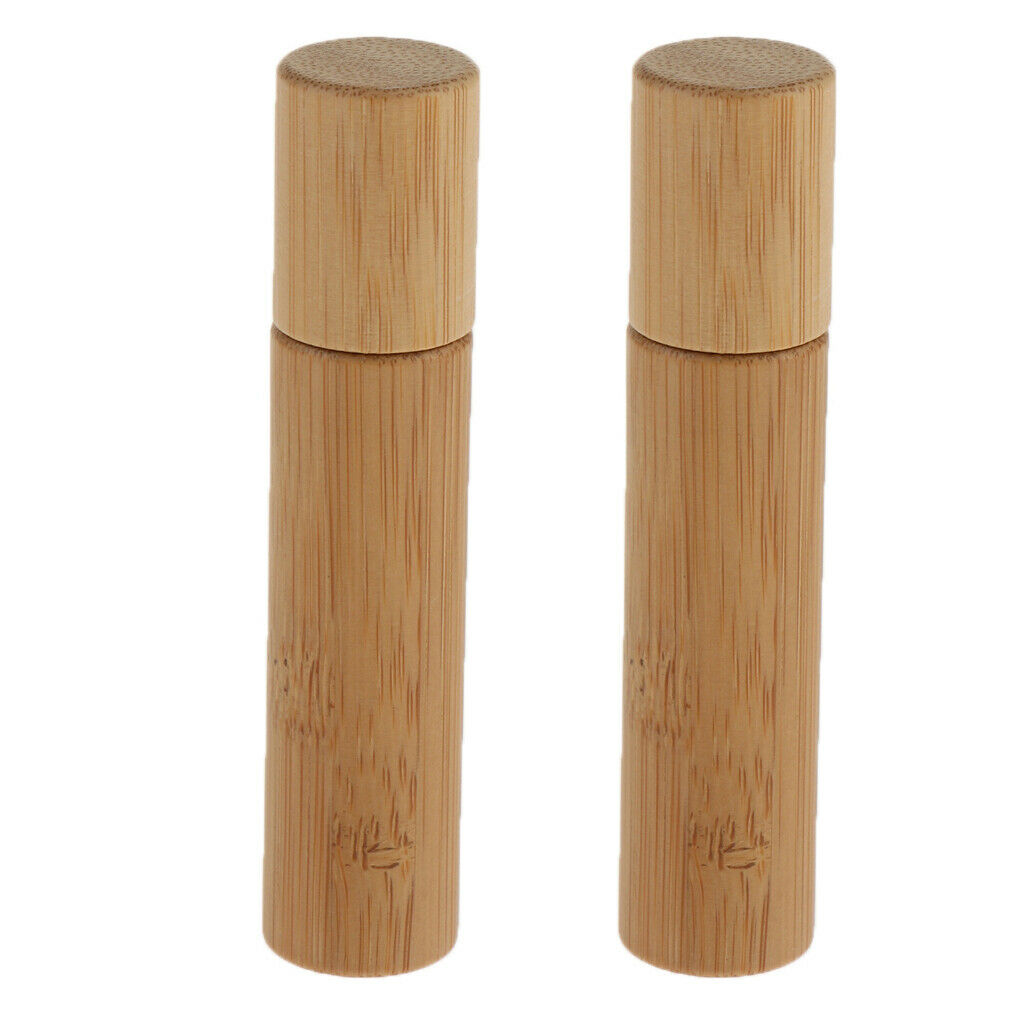 Set of 2 Natural Bamboo Makeup Essential Oil Roller Bottles Travel Container