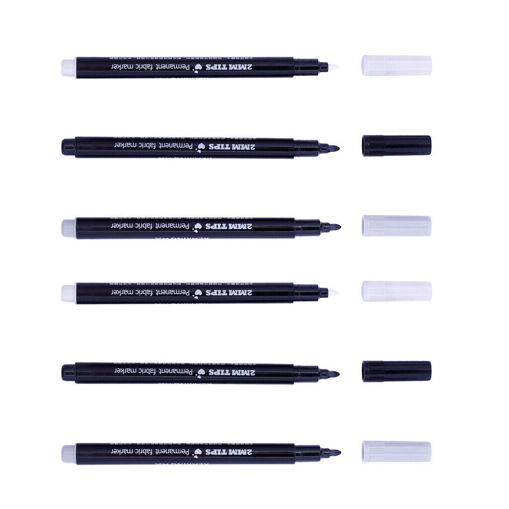 Prettyia 6x 2mm Permanent Fabric Maker Pens for Name Tags Label Garments Bag
