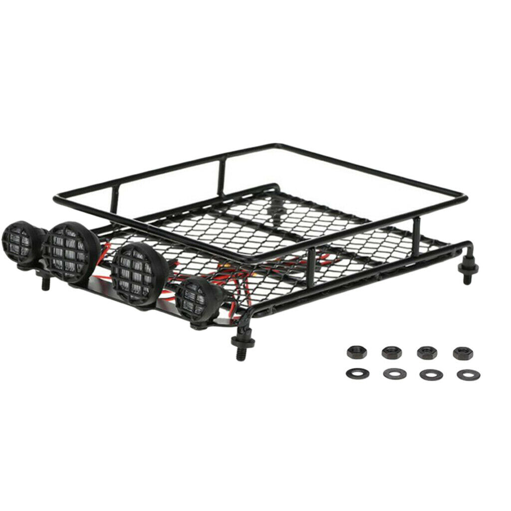 1/10 1/8 1/12 RC Car Metal Roof Rack Luggage Carrier W/ 4 LED Lights Accessories