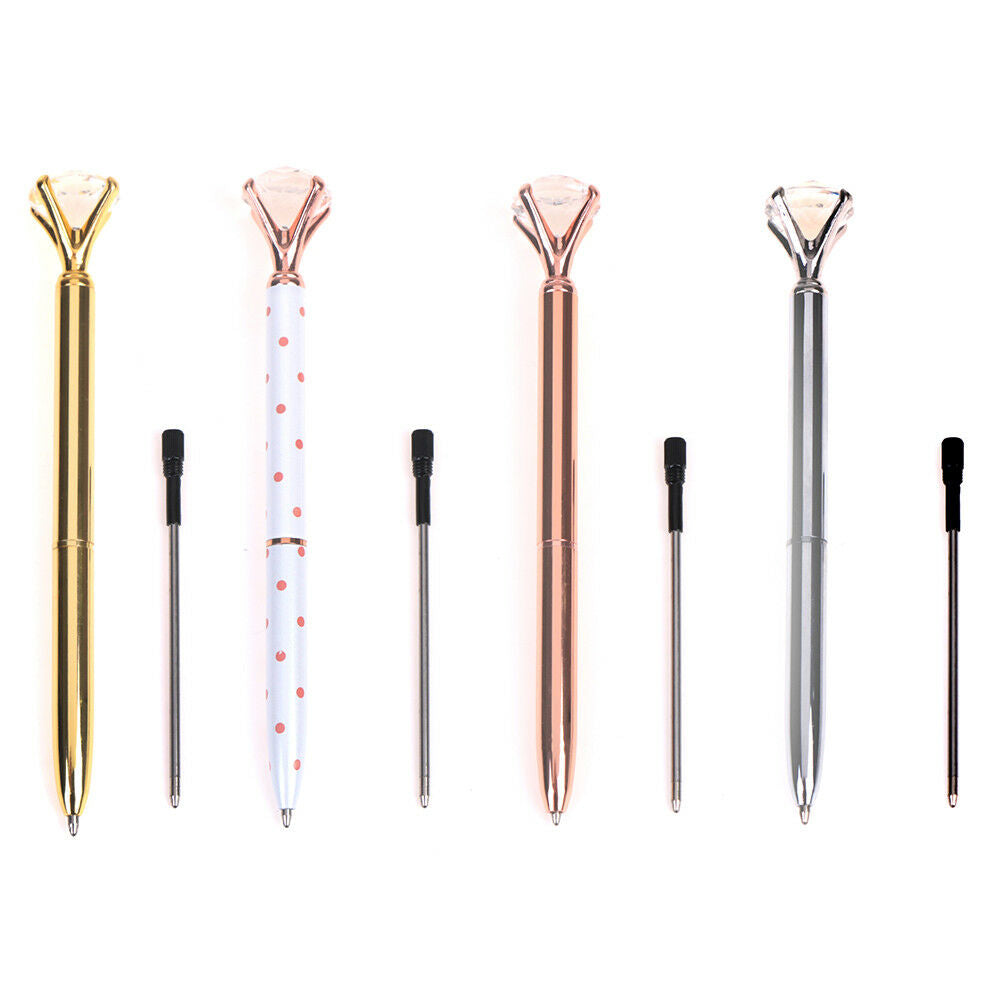 4pcs/set Metal Diamond Head Crystal Ball Pen Creative Pen Office Stationery   Lt