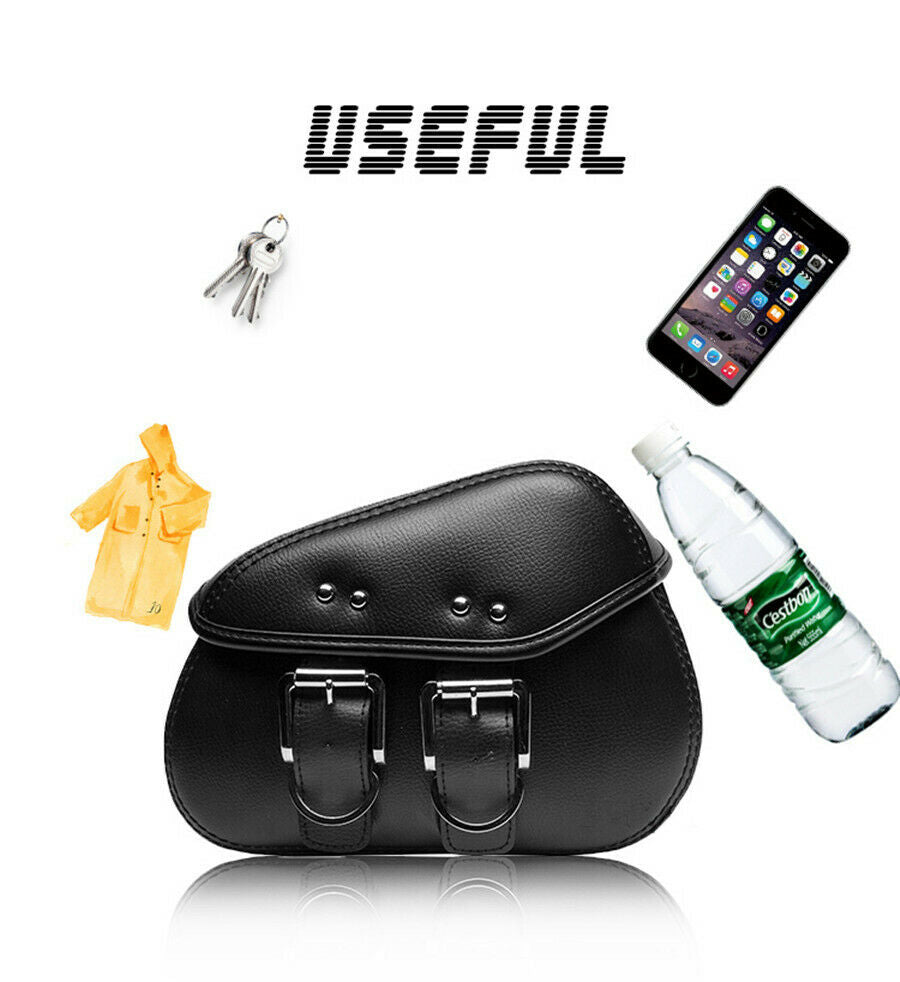 Mini Motorcycle PU Leather Side Saddle Luggage Bags Black metal buckle Pair