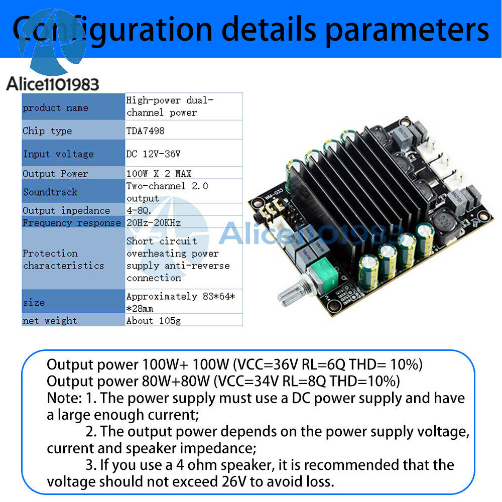 TDA7498 High-power HIFI Two-channel Power Amplifier Board 2X100W