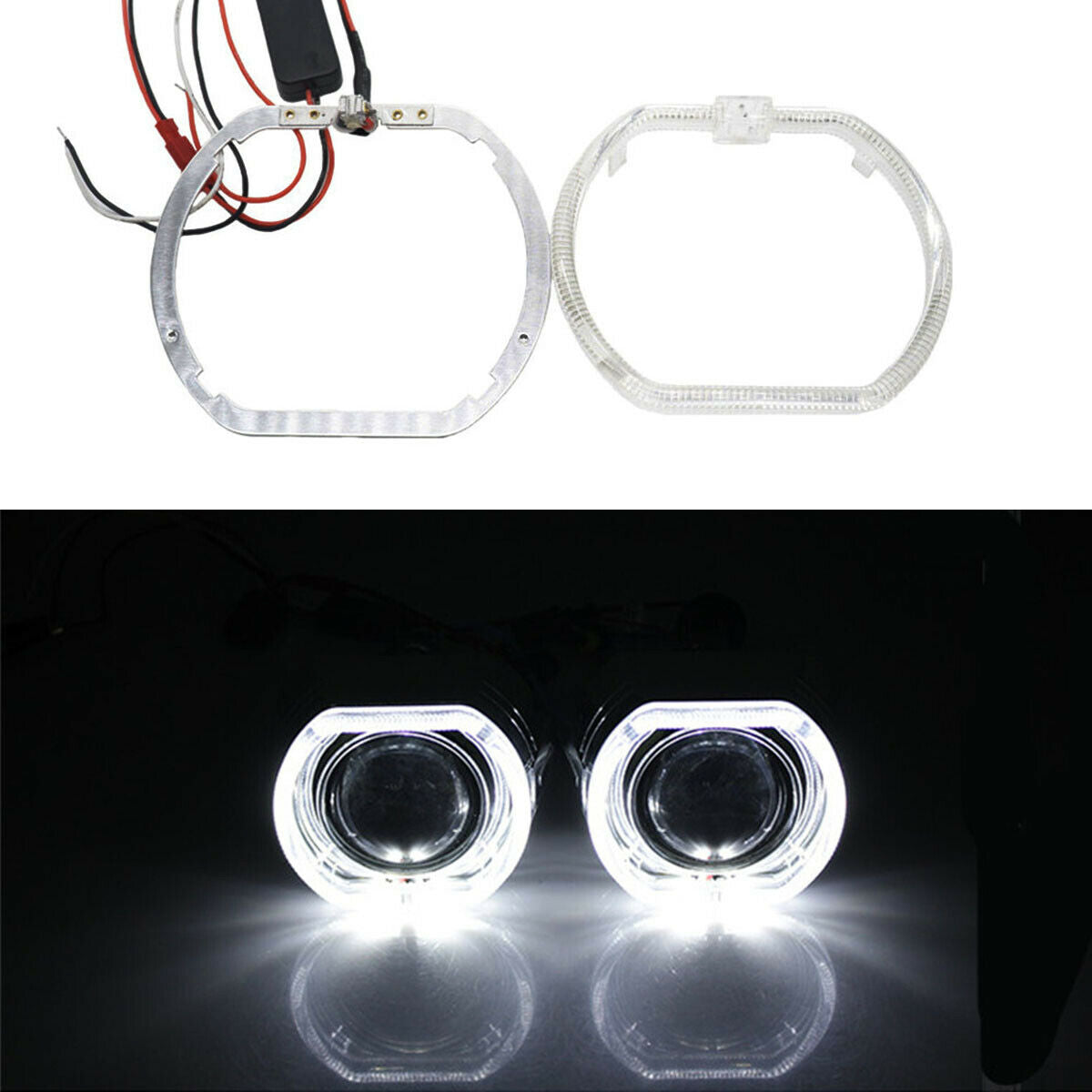 2Pcs Angel Eyes Halo Lights For 2.5 inch Square Lens Projection Lamp White LED