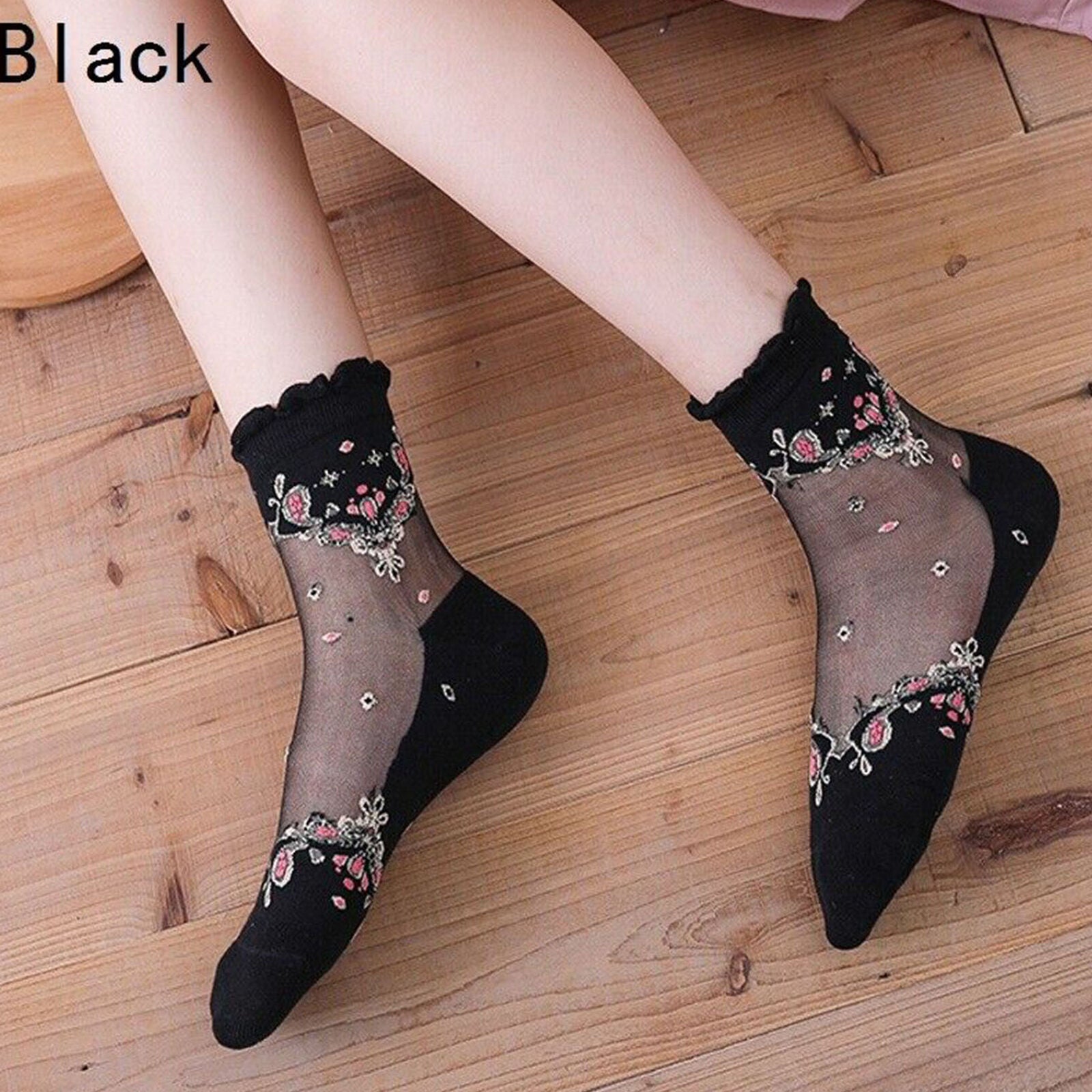 6 Pairs of Ladies Flowers See Through Lace Ruffle Short Ankle Socks  Sweet Thin