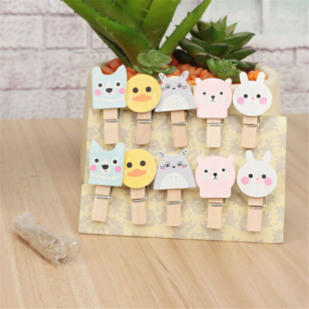 10x lovely color animal wooden clip photo paper craft diy clips with hemp XG Rf