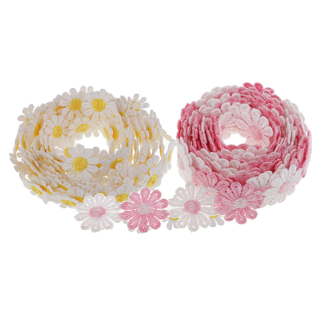 2pcs Embroidered Flower Lace Edge Trims Decorating Ribbon Costume Home Decor