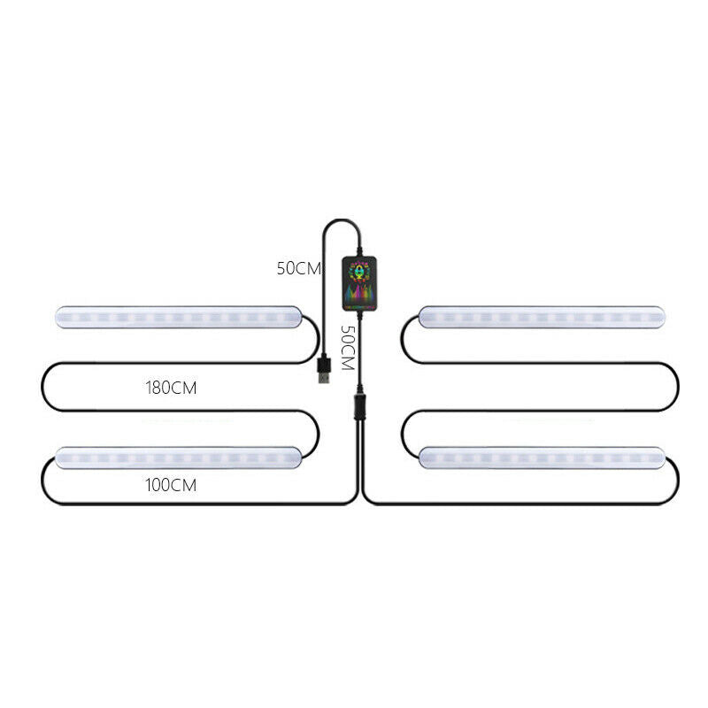 4PCS 48LED RGB Car Interior Atmosphere Light Strip Bluetooth APP Music Control