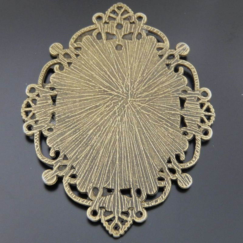 2 pcs Antiqued Bronze Flower Bezel Oval Base Setting Tray Pendant Crafts 40x30mm