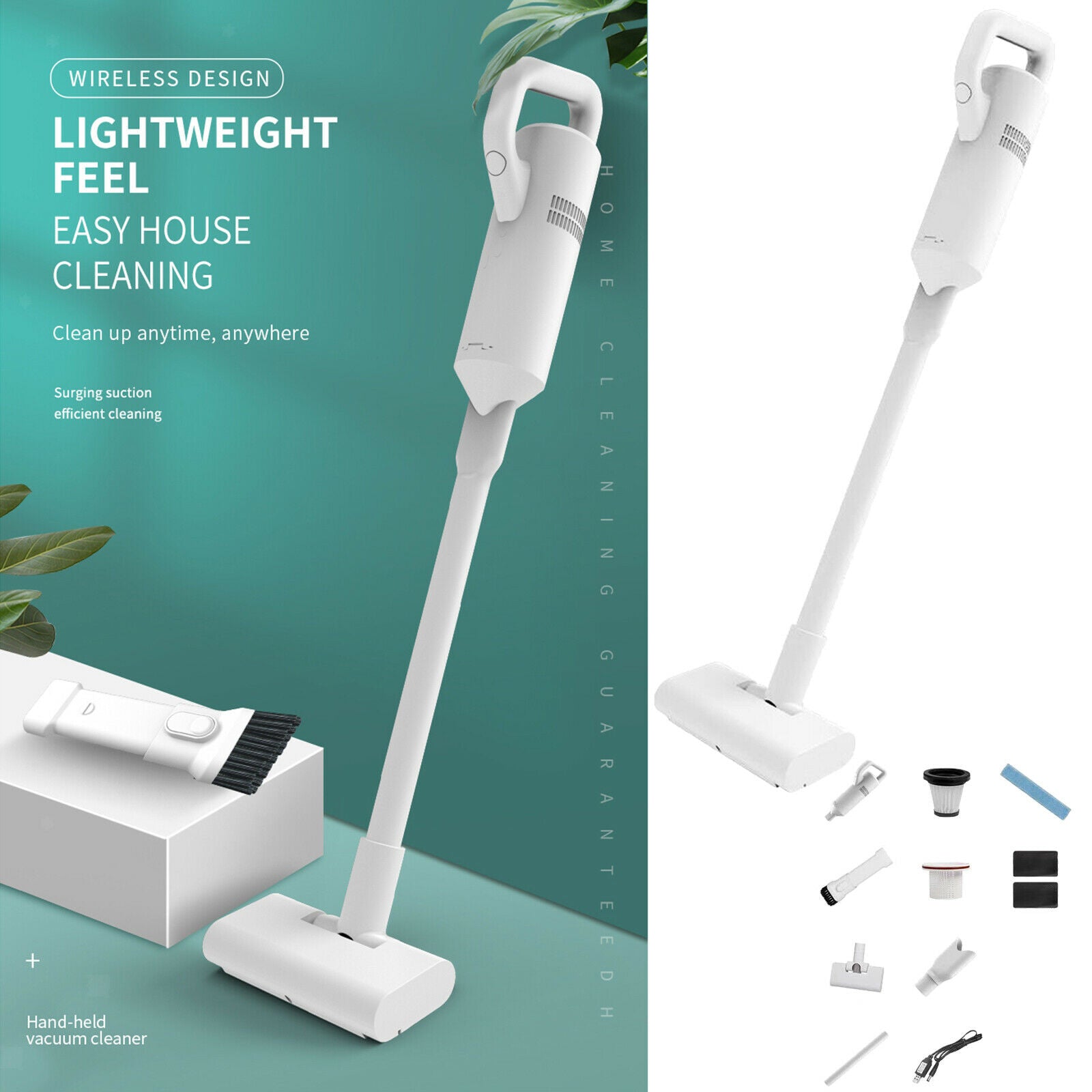 Lightweight White Cordless Vacuum Cleaner Car Duster Machine for Home Office