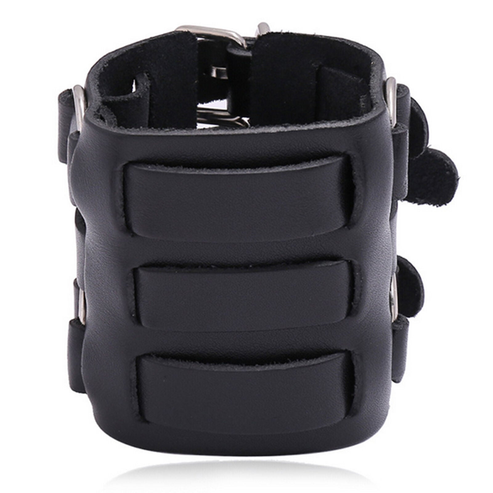 Mens Biker Studded Leather Wide Watch Band Buckle Close
