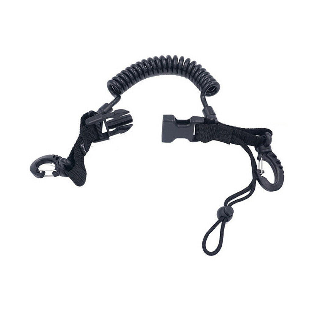 Diving Elastic Spring Coil Torch Lanyard Quick Release Black A