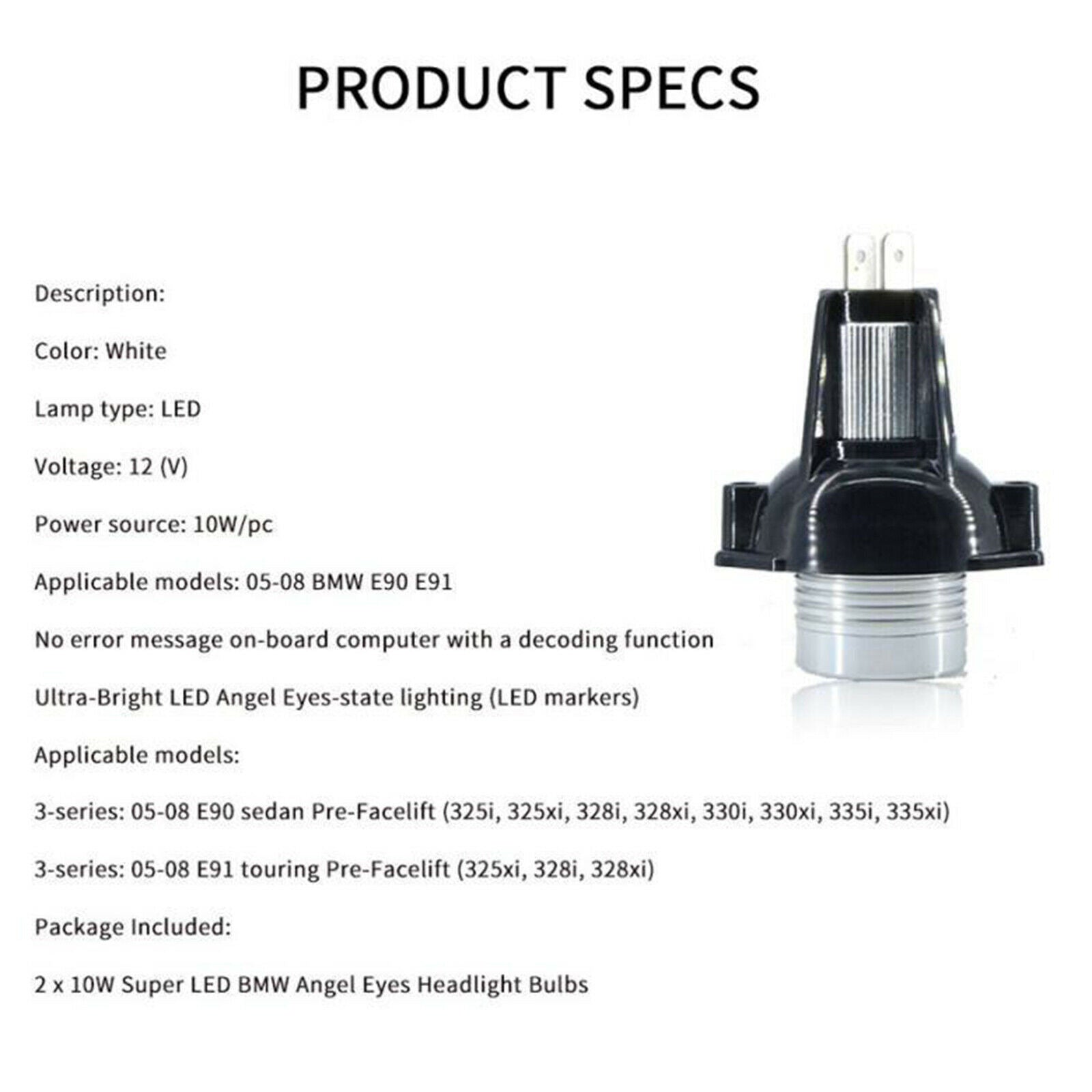 High Power Angel Eyes Light 12W 12V 6000K Compatible with BMW E90 E91 05-08