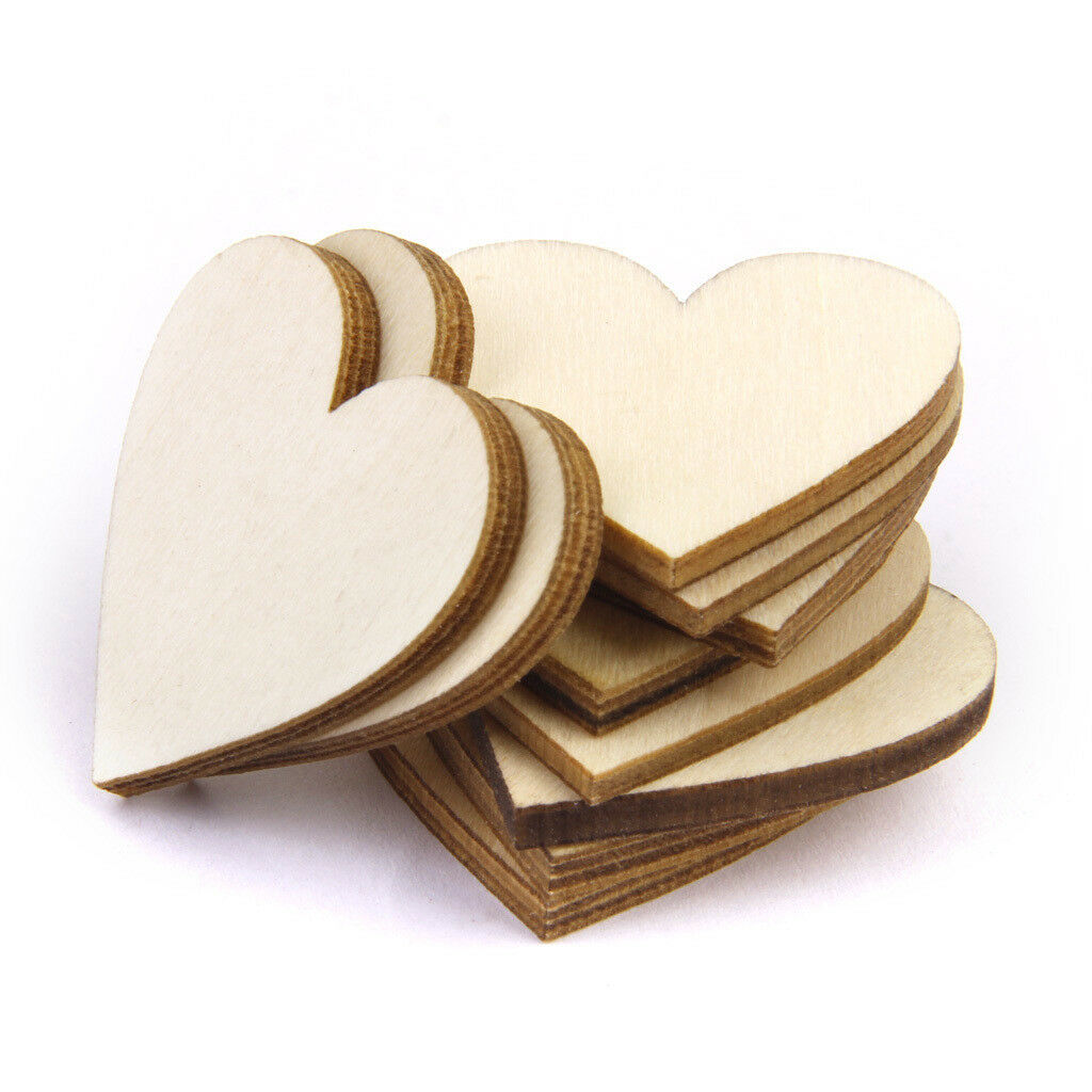 Wood Blank Love Hearts Embellishment Wedding Decor DIY Crafts 30mm 50pcs