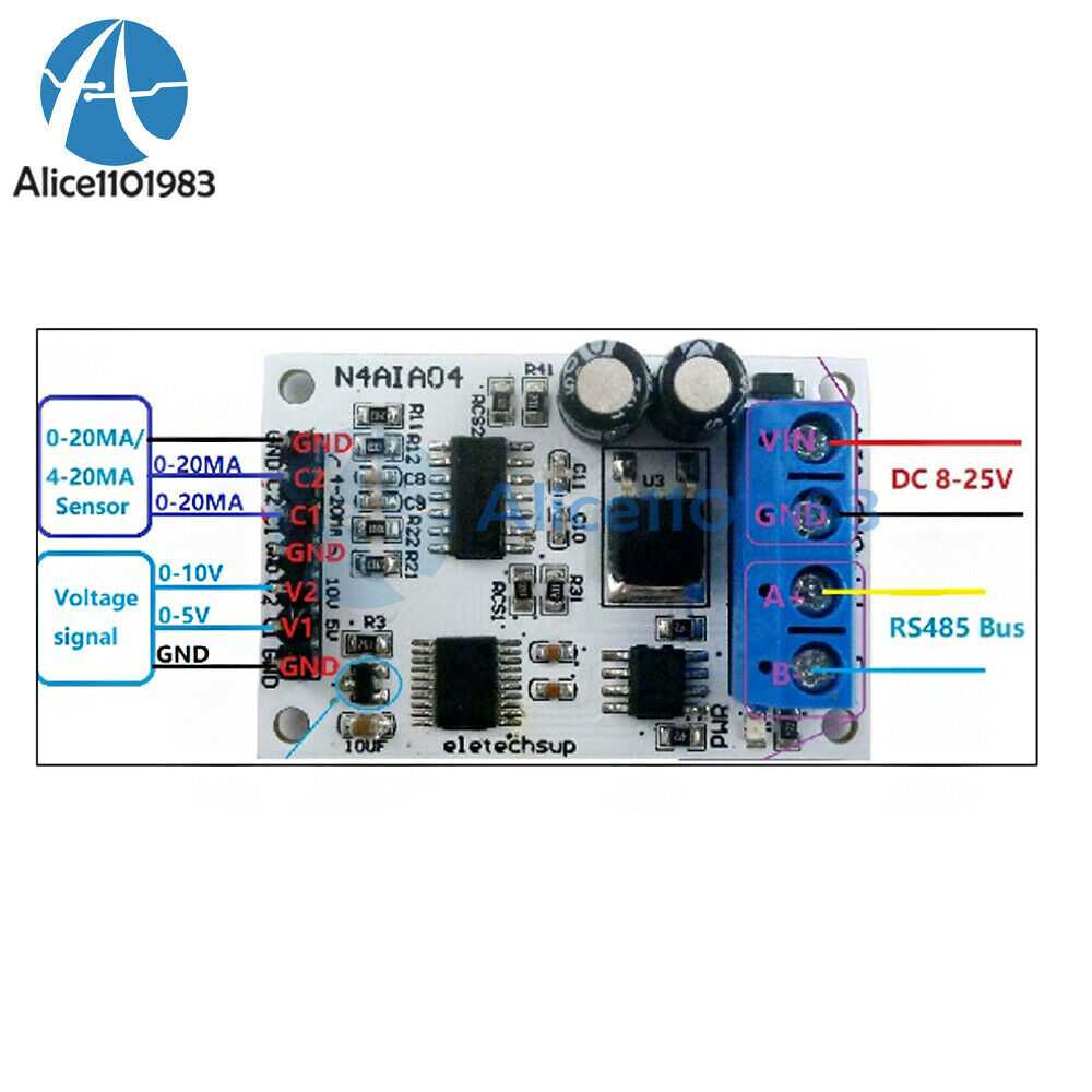 4 Channel Voltage Current Analog Acquisition RS485 Module 9V 12V 24V N4AIA04 RTU