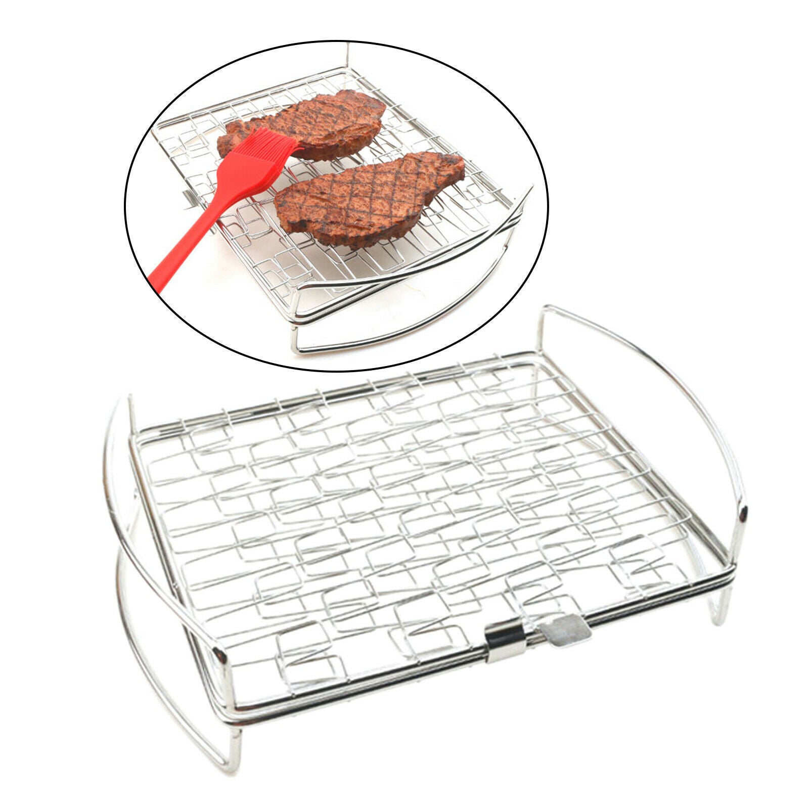 Portable Barbecue Grilling Basket Fish Meat Steak Foldable Grill Net Tool
