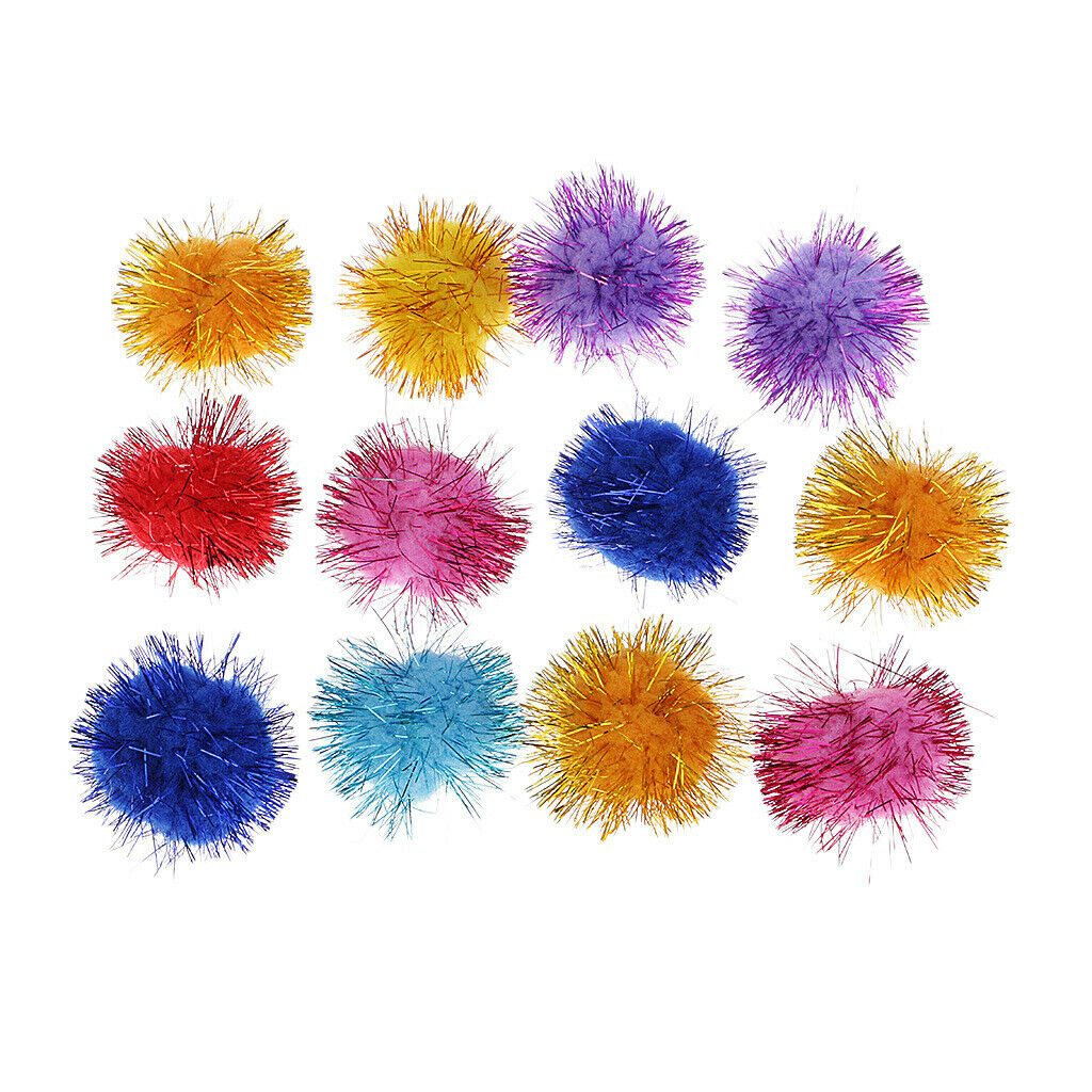 50pcs 3.5cm Glitter TINSEL Pompom POM POMS BALLS CATS KITTENS TOYS DIY Craft