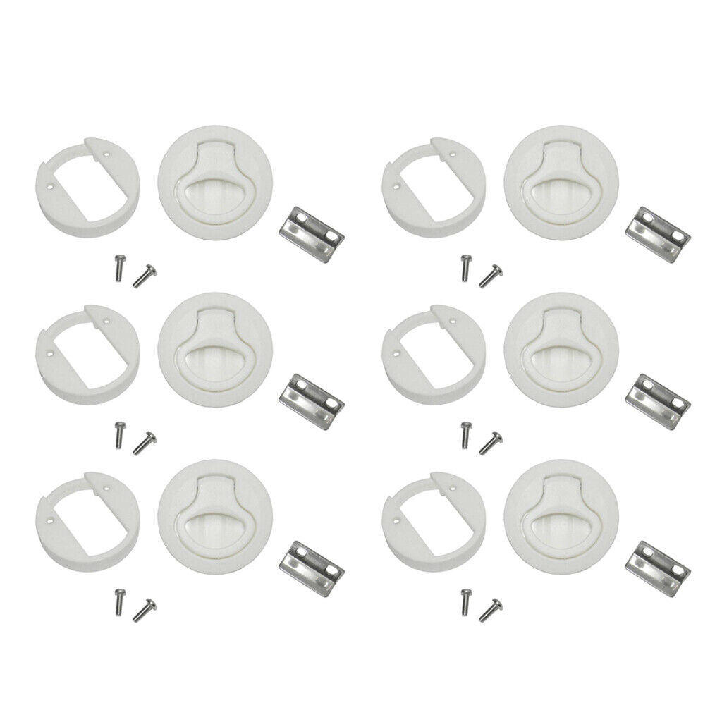 6Pcs 2" Nylon Round Flush Pull Hatch Latch Slam Latch for RV Marine Boat White