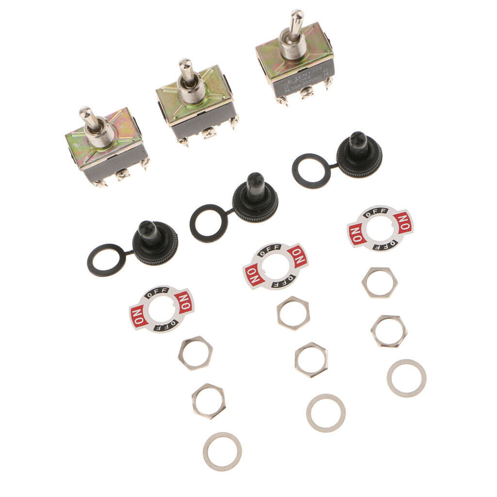 3x DPDT 6P3T ON-OFF-ON Heavy Duty Toggle Rocker Switch E-TEN1322 Black