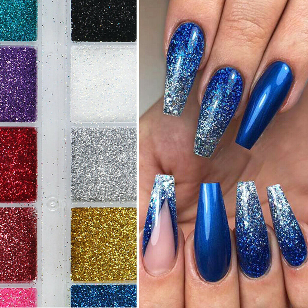 Retro 12 Grid Powder Nail Glitters for Decoration Makeup DIY UV Gel Polish